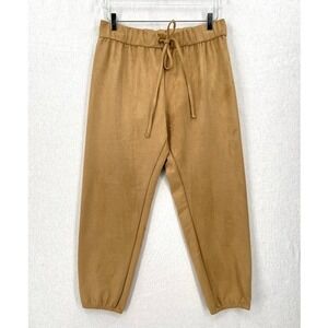 ENZA COSTA Joggers Women 2 Camel Tan Faux Suede Elastic Waist Drawstring Casual